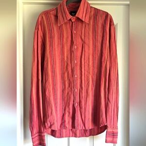 Red Casual Button Down Shirt with Vertical Stripes